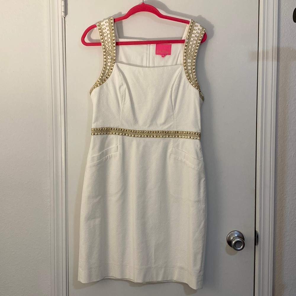 Lilly Pulitzer square neck ivory with gold embroidered details